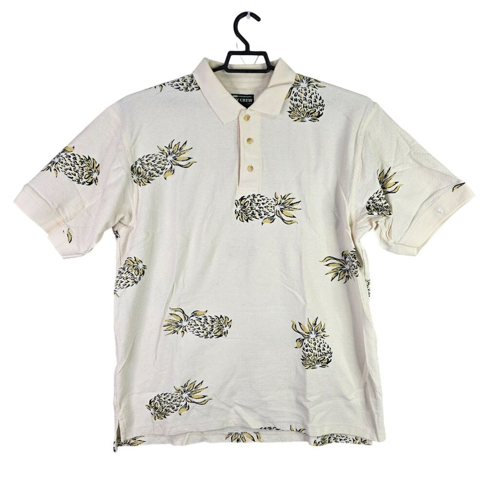Mens Vintage Ivy Crew Beige Pineapple Print Polo Shirt Cotton Short Sleeve XL